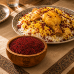 زرشک‌پلو با مرغ تهیه‌شده با زرشک روستاژ