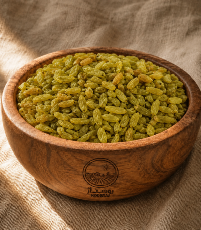 کشمش سبز اعلا روستاژ در کاسه چوبی
