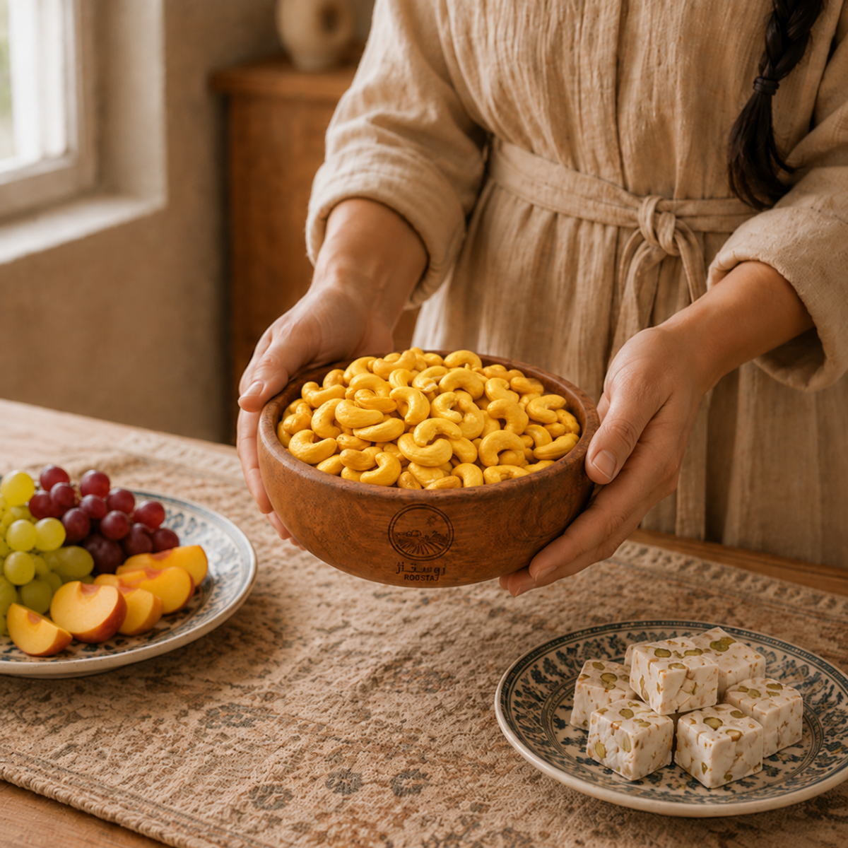 چیدن میز پذیرایی با بادام هندی شور روستاژ