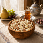 آجیل چهار مغز خام روستاژ روی میز پذیرایی ایرانی
